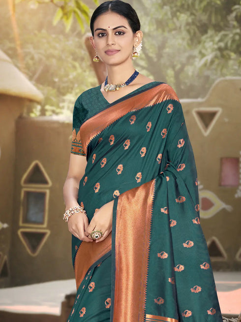 Deeva Sarees Dark Green Silk Saree